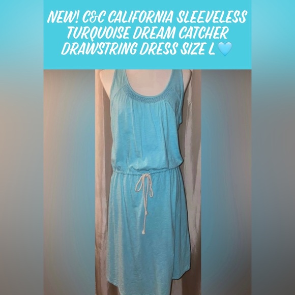 New! C&C California Sleeveless Turquoise Dream Catcher Drawstring Dress Size L🩵 - Picture 10 of 10